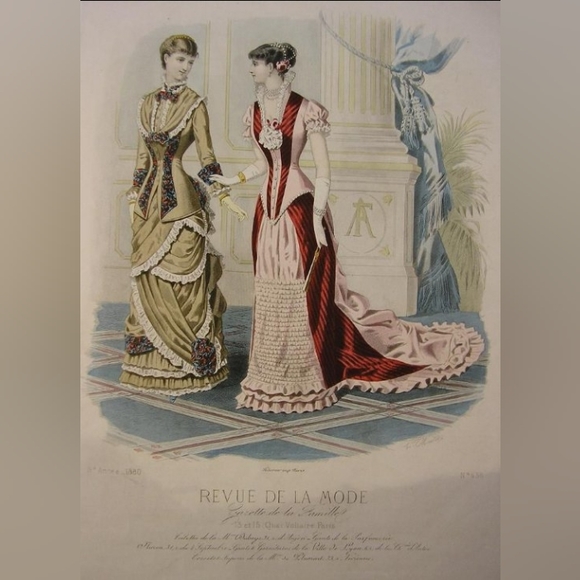 Antique 1800's  French Fashion REVUE DE LA MODE signed & numbered framed set - Picture 2 of 16
